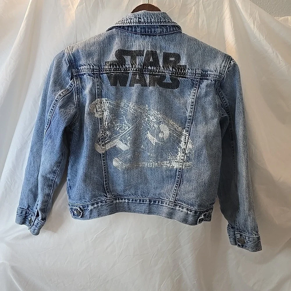 Gap Kids Star Wars Millennium Falcon Denim‎ Jean Jacket Size L Husky Distressed